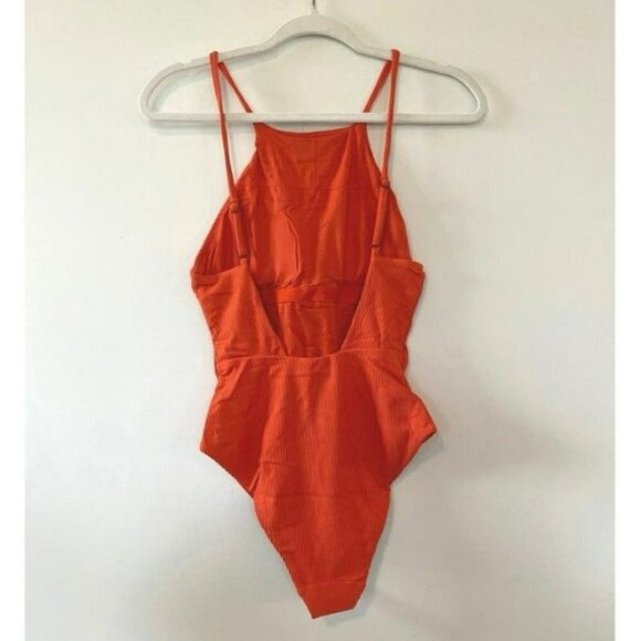 Andie Swim The Asbury Ribbed One Piece Swimsuit Bathing Suit Sire Orange Large - Picture 5 of 8